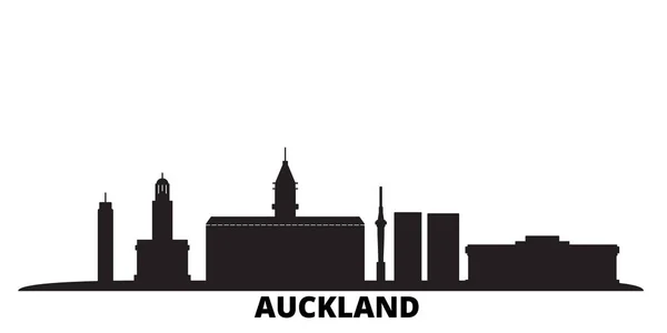 Нова Зеландія, Оклендський міський скайлайн ізольований векторний малюнок. Нова Зеландія, Окленд подорожує чорним пейзажем. — стоковий вектор