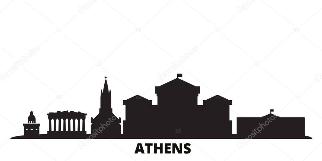 Greece, Athens city skyline isolated vector illustration. Greece, Athens travel black cityscape