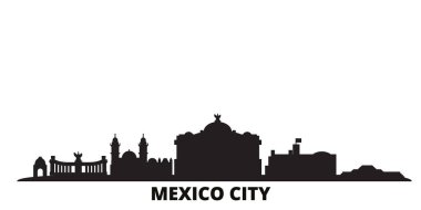 Mexico, Mexico City silueti izole edilmiş vektör çizimi. Meksika ve Meksika siyah şehirlere seyahat ediyor