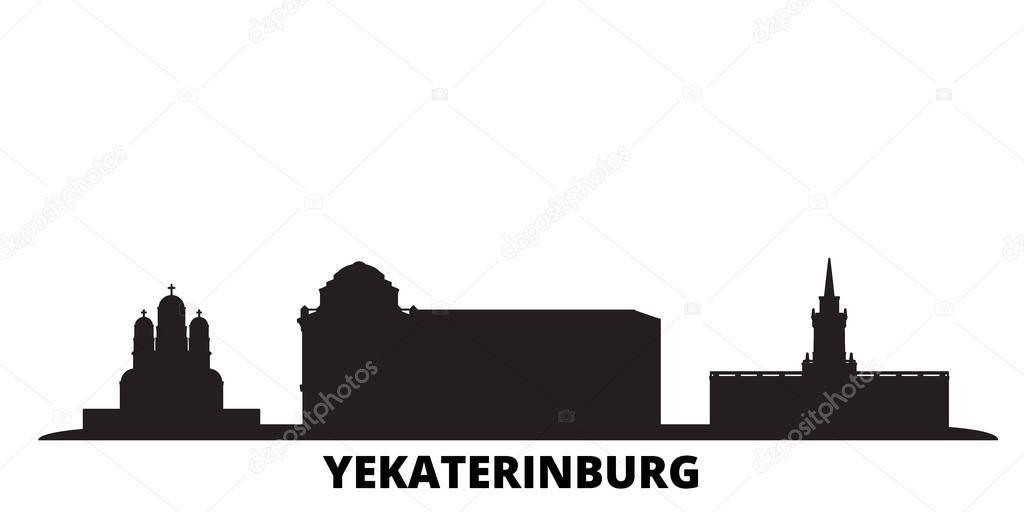 Russia, Yekaterinburg City city skyline isolated vector illustration. Russia, Yekaterinburg City travel cityscape with landmarks