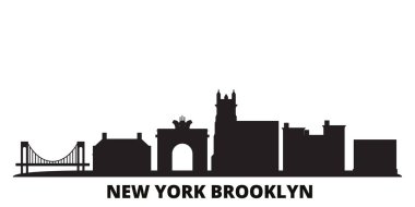 Birleşik Devletler, New York Brooklyn şehir silueti izole vektör çizimi. Amerika Birleşik Devletleri ve New York Brooklyn siyah şehir manzarasıyla seyahat ediyor