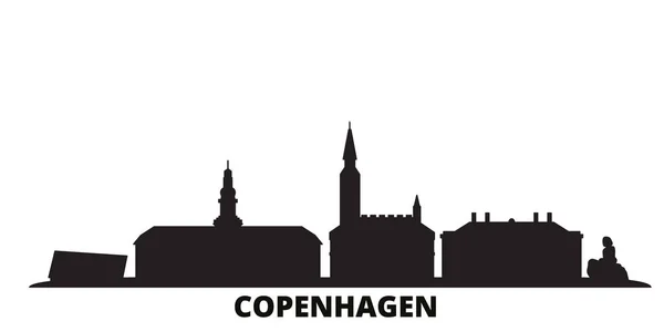 Δανία, Κοπεγχάγη πόλη ορίζοντα απομονωμένη διανυσματική απεικόνιση. Δανία, Κοπεγχάγη ταξίδι μαύρο αστικό τοπίο — Διανυσματικό Αρχείο