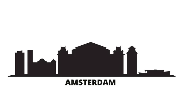 Países Bajos, ciudad de Amsterdam skyline ilustración vectorial aislado. Países Bajos, Ámsterdam viajes negro paisaje urbano — Archivo Imágenes Vectoriales