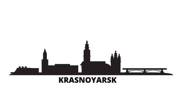 Rusia, ciudad de Krasnoyarsk skyline ilustración vectorial aislado. Rusia, Krasnoyarsk viaje negro paisaje urbano — Vector de stock