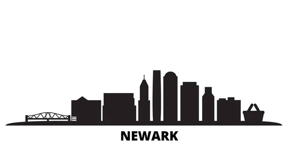 États-Unis, Newark city skyline isolated vector illustration. États-Unis, Newark voyage paysage urbain noir — Image vectorielle