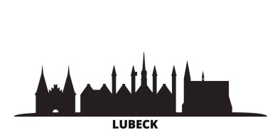 Almanya, Lubeck şehri silueti izole edilmiş vektör çizimi. Almanya ve Lubeck siyah şehir manzarası ile seyahat ediyor