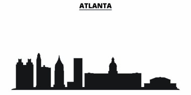 Birleşik Devletler, Atlanta City silueti izole vektör çizimi. Amerika Birleşik Devletleri ve Atlanta Şehri siyah şehir manzarası ile seyahat ediyor