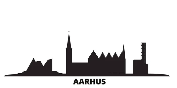 Dinamarca, ciudad de Aarhus skyline ilustración vectorial aislado. Dinamarca, Aarhus viajar negro paisaje urbano — Vector de stock