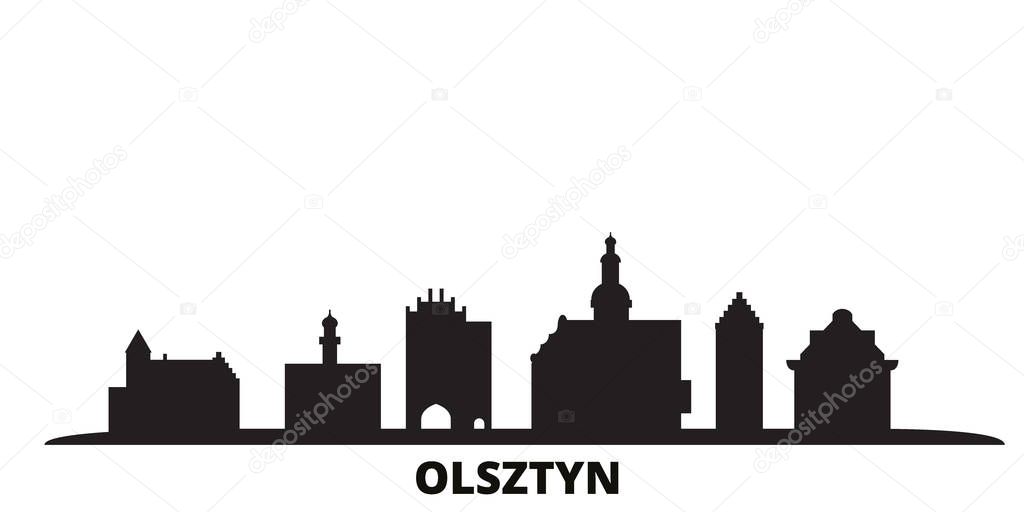 Poland, Olsztyn city skyline isolated vector illustration. Poland, Olsztyn travel black cityscape