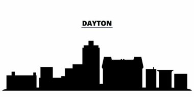 Amerika Birleşik Devletleri, Dayton Şehri silueti izole edilmiş vektör çizimi. Amerika Birleşik Devletleri ve Dayton Şehri siyah şehir manzarası ile seyahat ediyor