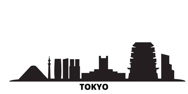 Japón, ciudad de Tokio skyline ilustración vectorial aislado. Japón, Tokio City viajar negro paisaje urbano — Vector de stock