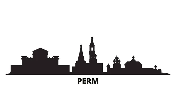 Rusia, ciudad de Perm skyline ilustración vectorial aislado. Rusia, Perm viaje negro paisaje urbano — Vector de stock