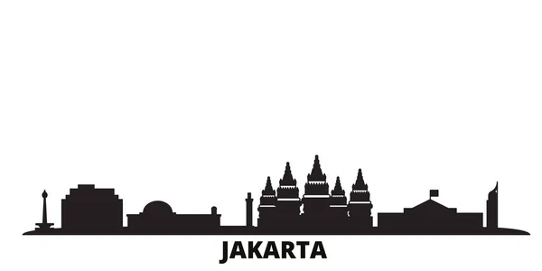 Indonésia, Jacarta cidade skyline isolado ilustração vetorial. Indonésia, Jacarta viagem paisagem urbana preta — Vetor de Stock
