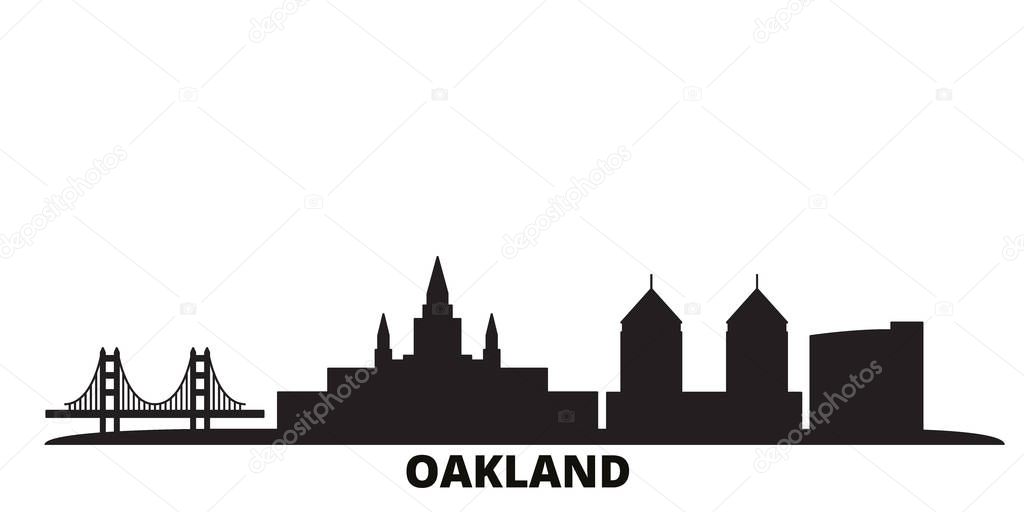 United States, Oakland city skyline isolated vector illustration. United States, Oakland travel black cityscape