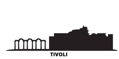 İtalya, Tivoli, Villa Adriana şehir silueti izole edilmiş vektör çizimi. İtalya, Tivoli ve Villa Adriana siyah şehir manzarası geziyorlar