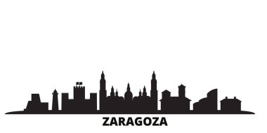 İspanya, Zaragoza şehri silueti izole edilmiş vektör çizimi. İspanya ve Zaragoza siyah şehir manzarası ile seyahat ediyor