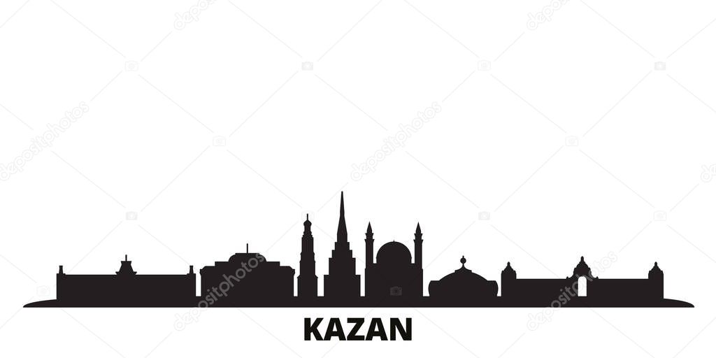 Russia, Kazan city skyline isolated vector illustration. Russia, Kazan travel black cityscape