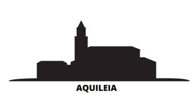 İtalya, Aquileia şehrinin ufuk çizgisi izole edilmiş vektör çizimi. İtalya ve Aquileia siyah şehir manzarası ile seyahat ediyor
