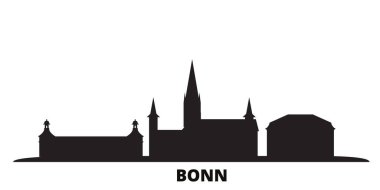 Almanya, Bonn şehri silueti izole edilmiş vektör çizimi. Almanya ve Bonn siyah şehir manzarası ile seyahat ediyor