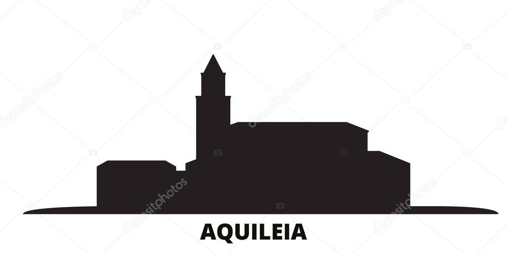 Italy, Aquileia city skyline isolated vector illustration. Italy, Aquileia travel black cityscape