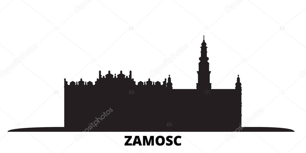 Poland, Zamosc city skyline isolated vector illustration. Poland, Zamosc travel black cityscape