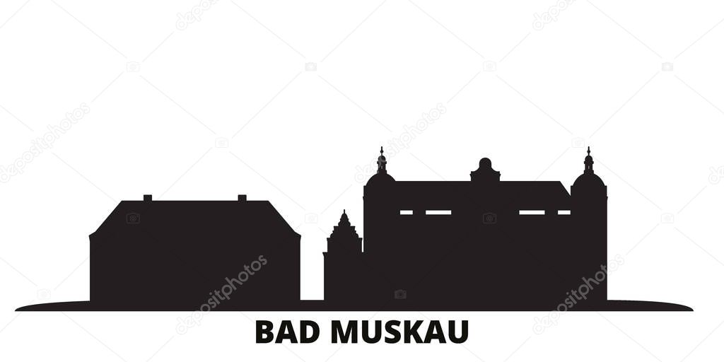 Germany, Bad Muskau city skyline isolated vector illustration. Germany, Bad Muskau travel black cityscape