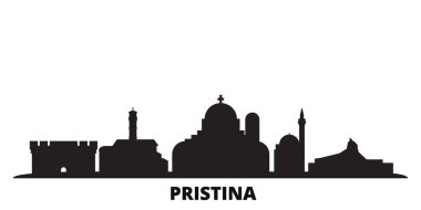 Kosova ve Priştine kenti izole edilmiş vektör çizimi silsilesi. Kosova ve Priştine siyah şehir manzarasında seyahat ediyorlar