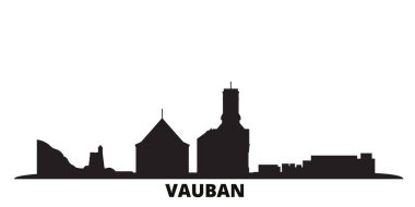 Fransa, Vauban şehri silueti izole edilmiş vektör çizimi. Fransa ve Vauban siyah şehir manzarası ile seyahat ediyor