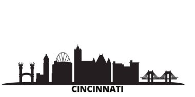 Birleşik Devletler, Cincinnati şehrinin ufuk çizgisi izole edilmiş vektör çizimi. Amerika Birleşik Devletleri ve Cincinnati siyah şehir manzarası ile seyahat ediyor