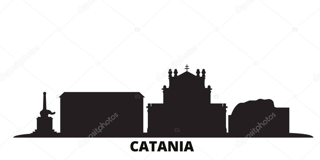 Italy, Catania city skyline isolated vector illustration. Italy, Catania travel black cityscape