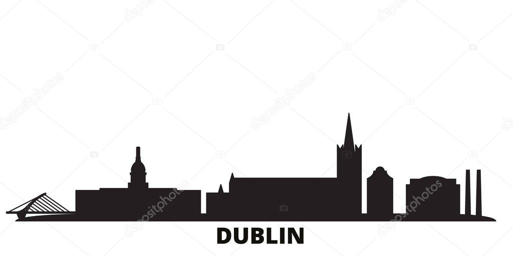 Irland, Dublin city skyline isolated vector illustration. Irland, Dublin travel black cityscape