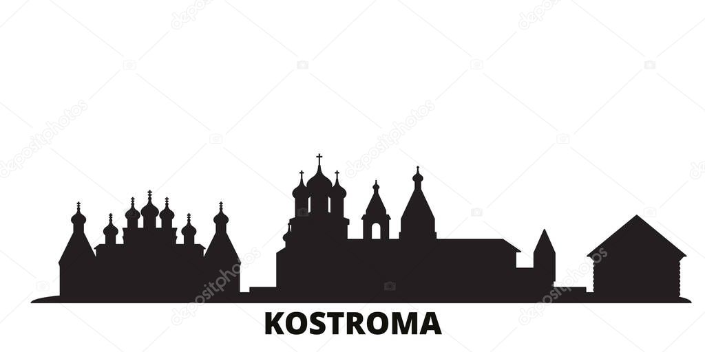 Russia, Kostroma city skyline isolated vector illustration. Russia, Kostroma travel black cityscape