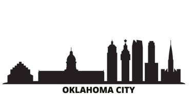Birleşik Devletler, Oklahoma City silueti izole edilmiş vektör çizimi. Amerika Birleşik Devletleri, Oklahoma Şehri siyah şehir manzarası ile seyahat ediyor