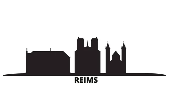 Francia, ciudad de Reims skyline ilustración vectorial aislado. Francia, Reims viajar negro paisaje urbano — Vector de stock