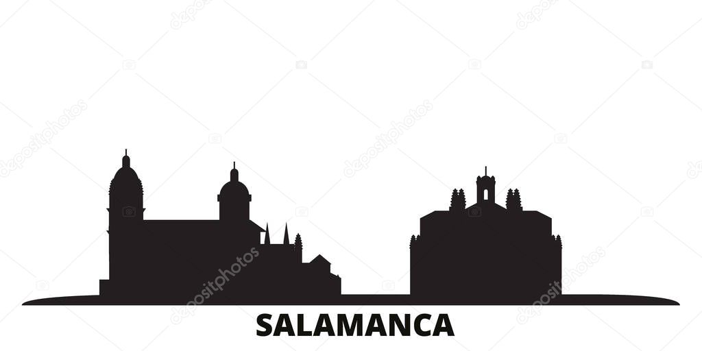 Spain, Salamanca city skyline isolated vector illustration. Spain, Salamanca travel black cityscape
