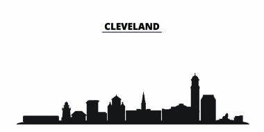 Birleşik Devletler, Cleveland City silueti izole vektör çizimi. Amerika Birleşik Devletleri ve Cleveland Şehri siyah şehir manzarası ile seyahat ediyor