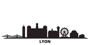 Fransa, Lyon şehri silueti izole edilmiş vektör çizimi. Fransa ve Lyon siyah şehir manzarası ile seyahat ediyor