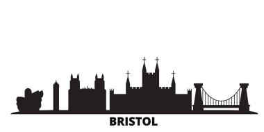 Birleşik Krallık, Bristol şehrinin ufuk çizgisi izole edilmiş vektör çizimi. Birleşik Krallık ve Bristol siyah şehir manzarası ile seyahat ediyor