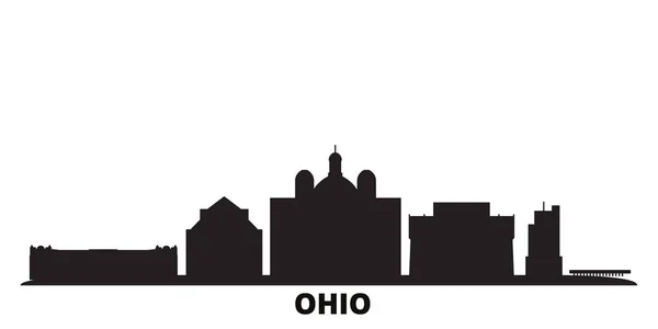 Estados Unidos, ciudad de Dayton skyline ilustración vectorial aislado. Estados Unidos, Dayton travel black cityscape — Vector de stock