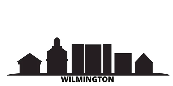 Містечко Вілмінгтон (англ. Wilmington City skyline) - це ізольований векторний малюнок. США, Вілмінгтон подорожує чорним міфічним пейзажем — стоковий вектор