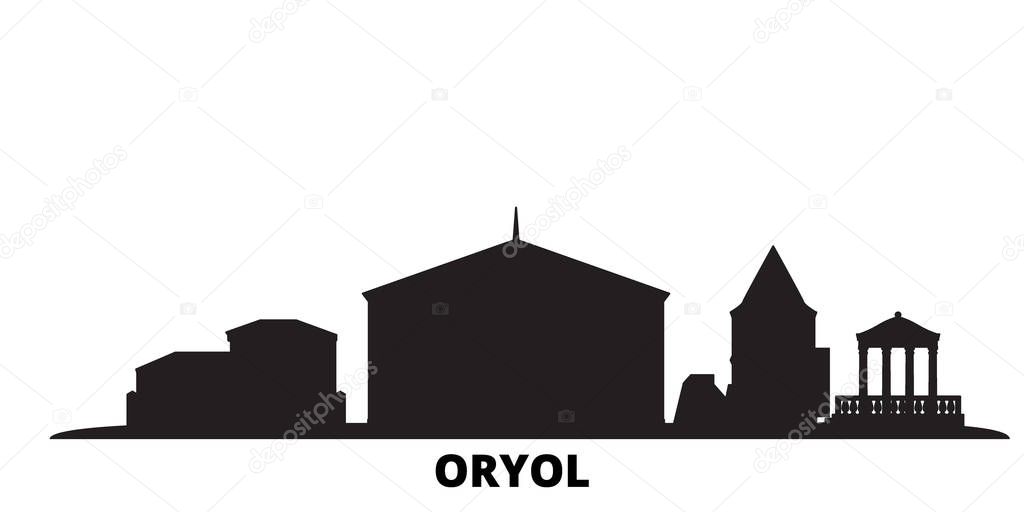 Russia, Oryol city skyline isolated vector illustration. Russia, Oryol travel black cityscape