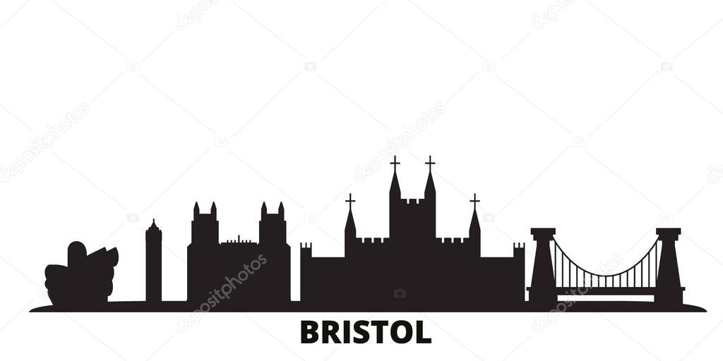 United Kingdom, Bristol city skyline isolated vector illustration. United Kingdom, Bristol travel black cityscape