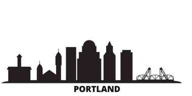 Birleşik Devletler, Portland şehir silueti izole vektör çizimi. ABD ve Portland siyah şehir manzarası ile seyahat ediyor