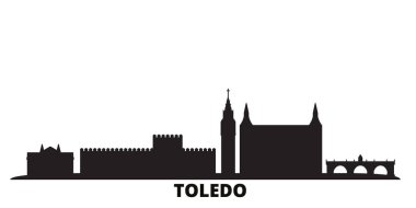 İspanya, Toledo şehri silueti izole edilmiş vektör çizimi. İspanya ve Toledo siyah şehir manzarası ile seyahat ediyor