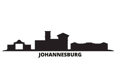Güney Afrika, Johannesburg şehir silueti izole vektör çizimi. Güney Afrika, Johannesburg siyah şehir manzarası