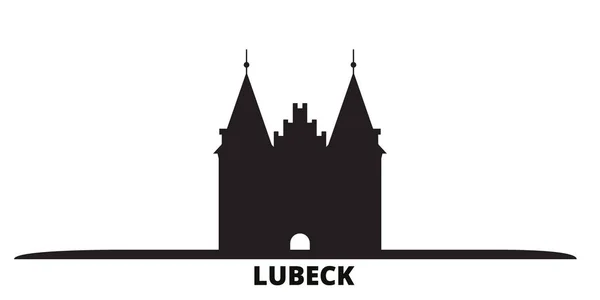 Германия, город Любек изолированные векторные иллюстрации. Германия, Любек Город путешествия черный городской пейзаж — стоковый вектор