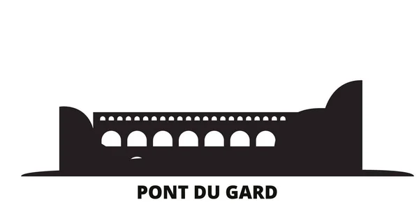 Francia, Pont Du Gard skyline città isolato illustrazione vettoriale. Francia, Pont Du Gard viaggi paesaggio urbano nero — Vettoriale Stock