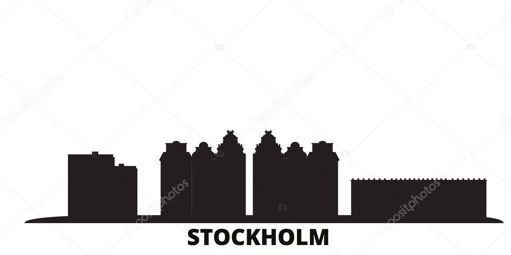 Sweden, Stockholm City city skyline isolated vector illustration. Sweden, Stockholm City travel black cityscape