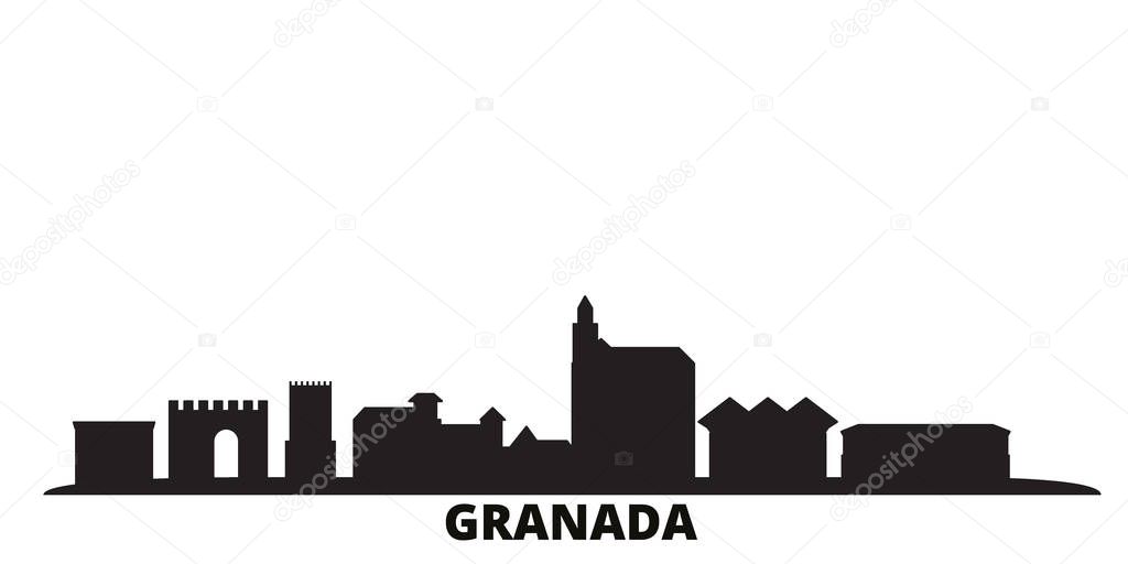 Spain, Granada city skyline isolated vector illustration. Spain, Granada travel black cityscape