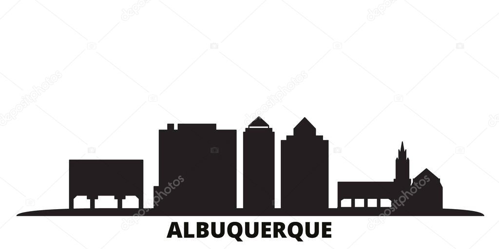 United States, Albuquerque City city skyline isolated vector illustration. United States, Albuquerque City travel black cityscape